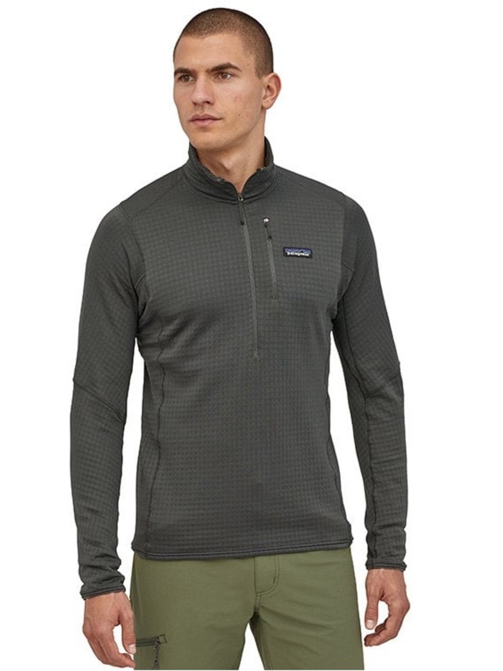 Patagonia R1 Pullover Grid Fleece Forge Grey Men's Large EUC